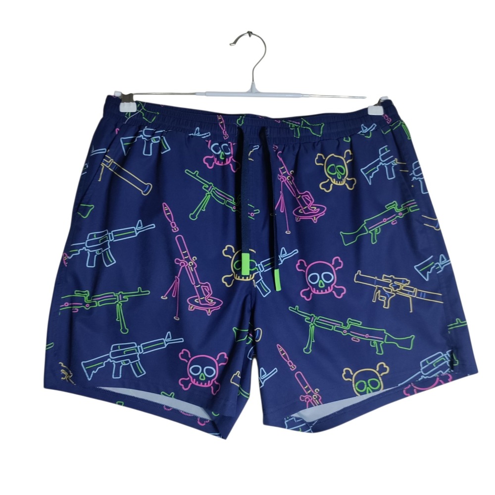 Savage Tacticians Mens 2XL Navy Neon Tactical Skull Board Shorts Swim Trunks